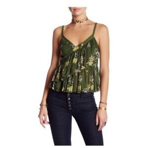 Free People Melbourne Green Ruffle Top
